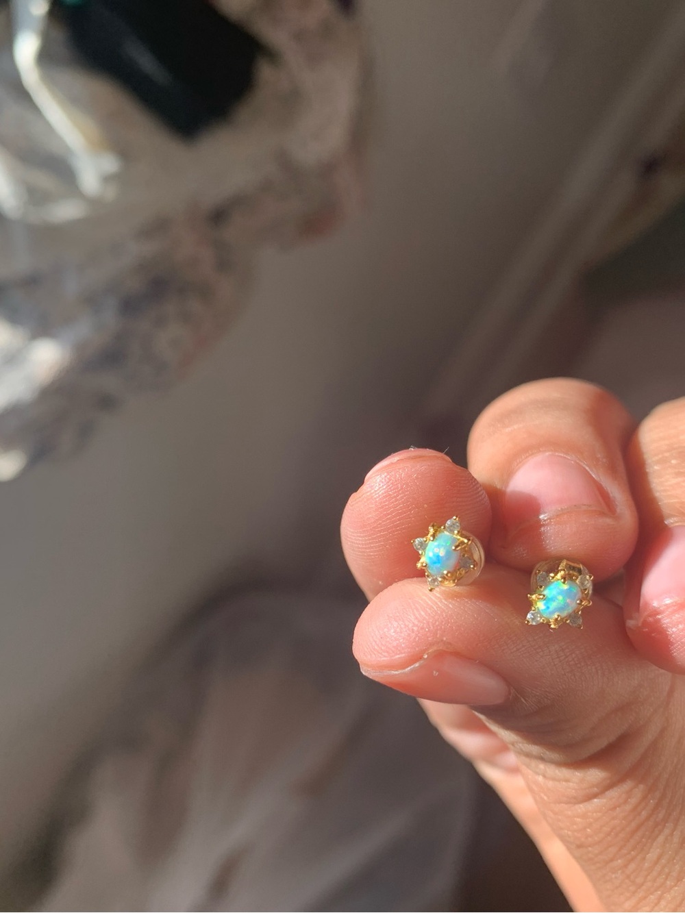 Gold Opal Starburst Stud Earrings - Blue Opal